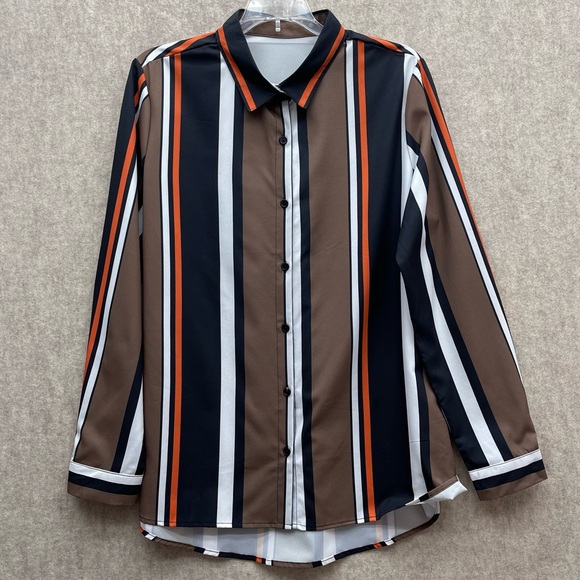 Women's Graphic Button Down Collared Long Sleeve Shirt L - Picture 1 of 6